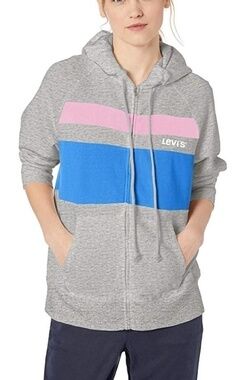 NWT Levi's gray striped hoodie with pink and blue stripes size M.